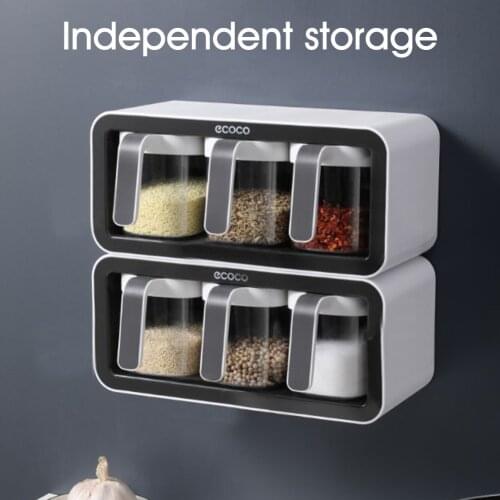 Wall Mounted Spice Jar Rack Organizer Sugar Bowl Salt And Pepper Shakers Seasoning Boxes With Spoons Kitchen Condiment Container