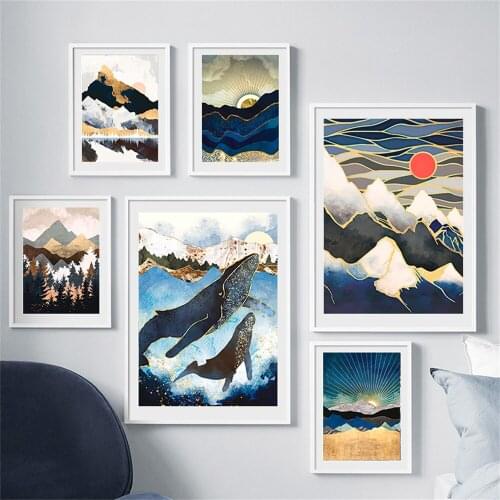 Sunrise Mountain Canvas Poster Print Landscape Whale Home Decor Modern Abstract Wall Art Painting Living Room Decoration Picture