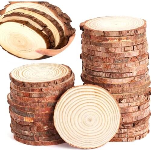 3-12cm Thick Unfinished Pine Natural Round Wood Slices Circles With Tree Bark Log Discs For DIY Crafts Wedding Party Painting De