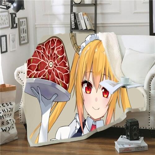 Anime Miss Kobayashis Dragon Maid Funny Character Blanket 3D Print Sherpa Blanket on Bed Home Textiles Dreamlike Style 02
