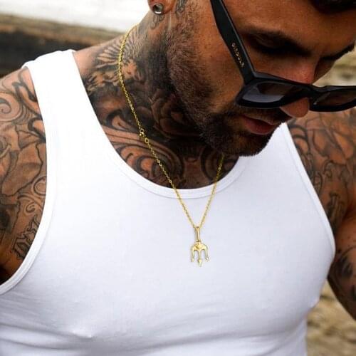 Poseidons Trident Necklace,Planetary Neptunes Trident Glyph Amulet Pendant,Stainless Steel God Of Sea,Roman Godmen Jewelry