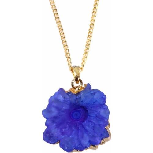 Druzy Stone Pendant Necklace Vintage Raw Crystal Necklace Free Shape Stone for Women Jewelry Making