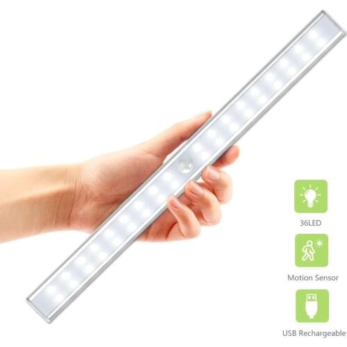 PIR Motion Sensor LED Lights 20/36/64leds USB Rechargeable LED Under Cabinet Light Bedside Stairs Wardrobe Night Security Lamp