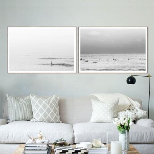 Coastal Surfer Beach Photography Wall Art Canvas Painting Black White Posters And Prints Sea Landscape Wall Pictures Home Decor