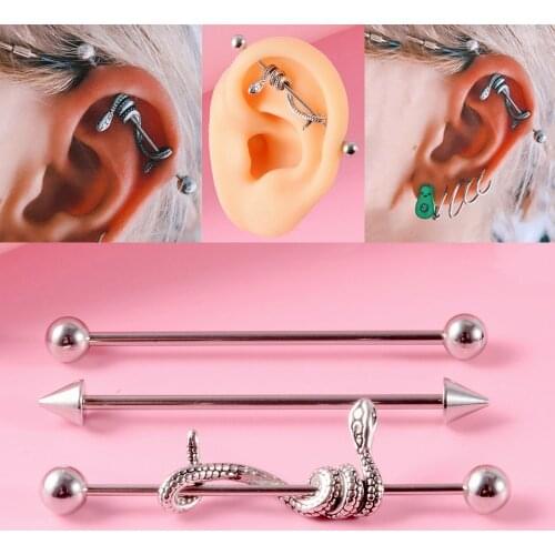 3PCS Surgical Steel Snake Industrial Barbell Ring Cone Cartilage Earring Helix Body Piercing Jewelry Oreja Ring 1 1/2 Inch 38mm