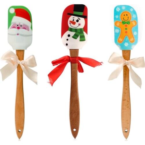 Snowman Silicone Spatula with wood Handles, Kitchen Utensils for Baking and Cooking - Christmas gift
