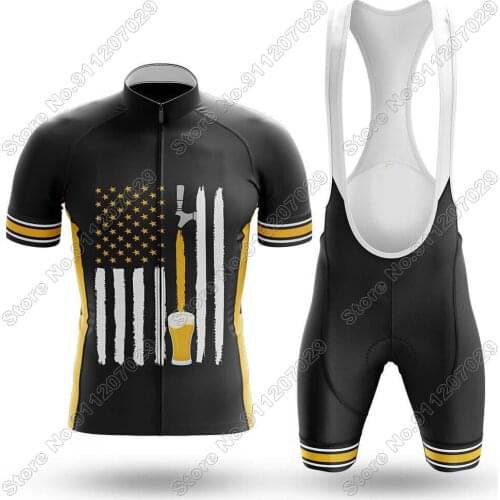 USA Beer - Mens Cycling Jersey Set Summer Cycling Clothing Road Bike Suit Bicycle Bib Shorts