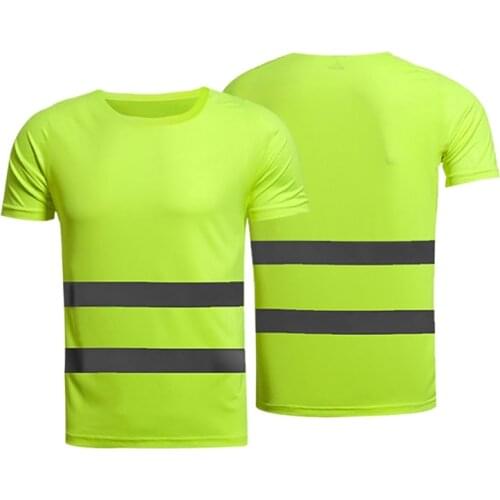 Reflective Safety T-Shirt Fluorescent high visibility safety work shirts men women summer breathable reflective running t-shirt