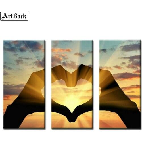 Triptych heart sunset landscape 5d diamond painting full square diamond embroidery world map diy 3d mosaic artwork 20x40cm x3pcs