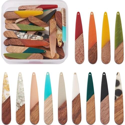 Vintage Resin Walnut Wood Earring Pendants Charms Rectangle Teardrop For DIY Handmade Necklace Craft Wooden Jewelry