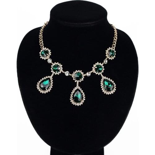 YFJEWE Vintage luxury Royal Green Gold Rhinestone Women Necklaces Pendant drop Crystal gem crystal necklace #N027