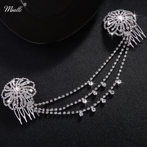 Miallo Baroque Austrian Crystal Hair Combs Wedding Hair Clips Chain Jewelry Decorations Women Hairpins Hairpieces Brides Tiara