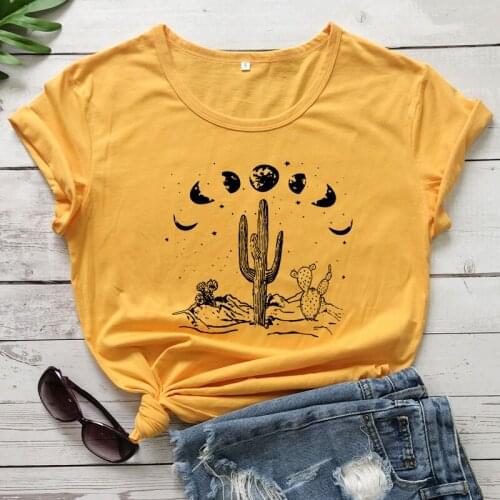 Moon Phases Desert T-shirt High Quality Women Graphic Camping Tops Tees Trendy Summer Short Sleeve 90s Adventure Hiking Tshirt