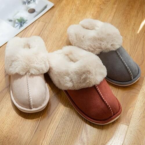 Female And Male Couple Winter Plush Slipper Solid Color Cotton Shoes Women Home Indoor Slipper Men Household Warm Slipper