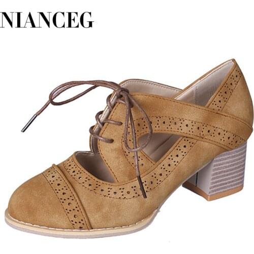 Women Large size high heels 2019 new hot sale spring and summer new carved breathable retro thick with womens shoes