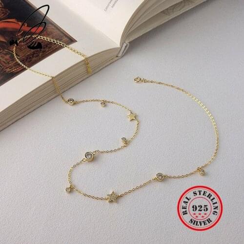 925 Sterling Silver Stars Pendant Necklace Zircon Gold Chain Party Bohemian Dainty Colares Compridos For Women Bijoux Femme Takı