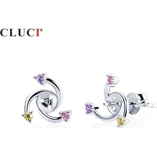 CLUCI 925 Sterling Silver Earrings for Women Pearl Earring Mountings Silver 925 Zircon Earrings Fine Jewelry SE071SB
