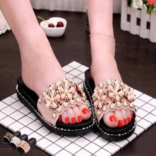 Platform Women Slippers Summer Flower Fashion Female Peep Toe Slippers Womens Non-slip Creepers Platform Slippers