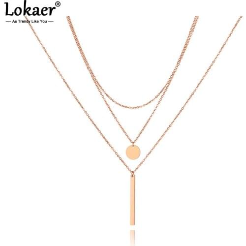 Lokaer Bohemia Style Three-layer Charm Pendant Necklaces For Women Titanium Stainless Steel Female Chain Choker Necklace N19149