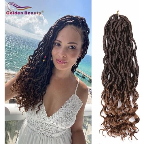 GoldenBeauty Curly Faux Locs Synthetic Hair Low Temperature Fiber Gray Wine Black Blonde 18inch Long Straight Goddess Locs