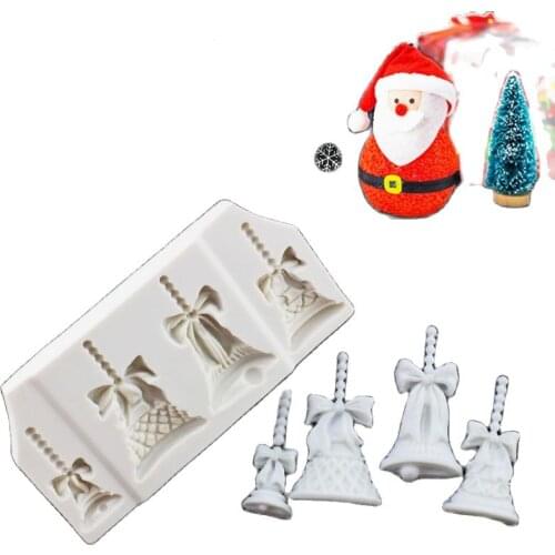 1 Pcs Christmas Bells Cake Mold Silicone 4 Bells Fondant Mold Cake Decoration Tools Merry Christmas Candy Chocolate Mold H593
