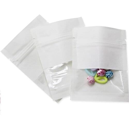 100pcs Brown White Kraft Ziplock Package Bag Pouch with Clear Window Flat Small Zip Lock Kraft Paper Bags for Gifts