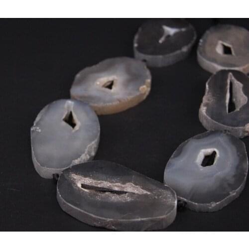 15.5"/strand Titanium Gray Large Agates Quartz Geode Druzy Freeform Slab Nugget Beads,Natural Stone Drusy Slice Pendant Jewelry