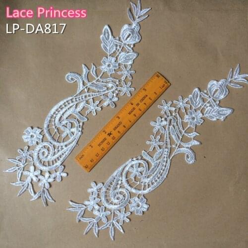 5 mirror pair LP-DA817 DIY white polyester embroider lace patches Venise Lace flowers Lace Applique Garment accessories
