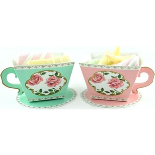 50pcs Paper Tea Cup Candy Boxes for Wedding Birthday Party Supplier Gift Package Pastry Chocolate Boxes with Ribbon