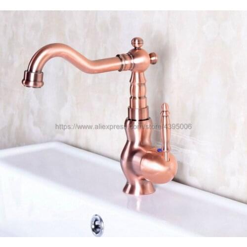 Antique Red Copper Single Handle Bathroom Faucet Deck Mounted One Hole Basin Mixer Taps Bnf135