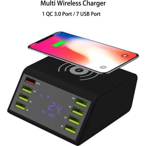 Wireless charger station for samsung huawei fast wireless charger for xiaomi iphone new smart lcd display wireless charger dock