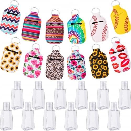 2pcs Empty Bottle With Keychain Holder 30ml Flip Cap Reusable Bottle With Keychain Carrier Refillable Bottles For Soap Liquid