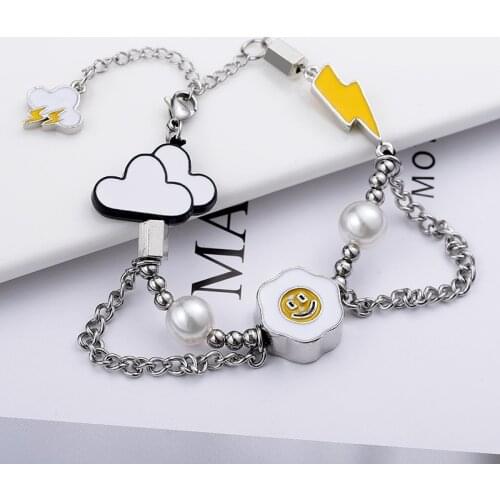 HANGZHI 2021 New Hip Hop Punk Personality Necklace Pendant Fashion Cloud lightning Pearl Necklace For Men Women Girls Jewelry