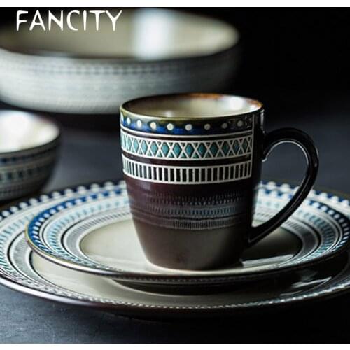 FANCITY Northern European Exotic Ceramic Tableware Pasta Plate Steak Plate Western Plate Mediterranean Plate Underglaze