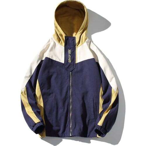 Nice Hooded Jackets Men Pop Patchwork Color Block Pullover Jacket Fashion Tracksuit Coat Men Hip Hop Streetwear Jacket Men