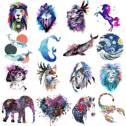 Colorful Animal Thermo Stickers On Clothes Fox Lion Iron On Transfer Patches For Clothing Heat Transfer Printing Heat Stickers