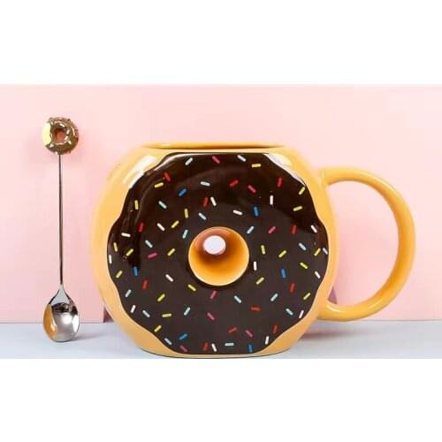Creative Ceramic Donut Shape Coffee Cup with Handle Ceramic Cup Bread Biscuit Mug Desktop Decorative Cup Drinking Utensils Mugs