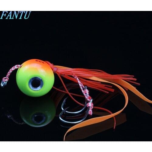 FANTU 2PCS Sea Fishing Jig Head Hook 80g Boating Fishing Lead JigHead Skirt 3D Fish Eyes Fishing Tackles High Carbon Steel Hooks