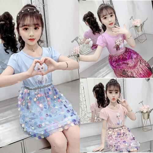 Girls Frozen Anna Elsa Kids Princess Summer Sequins Dresses Toddler Cosplay Dress Girl Teen Birthday Gown Party Clothes Vestidos