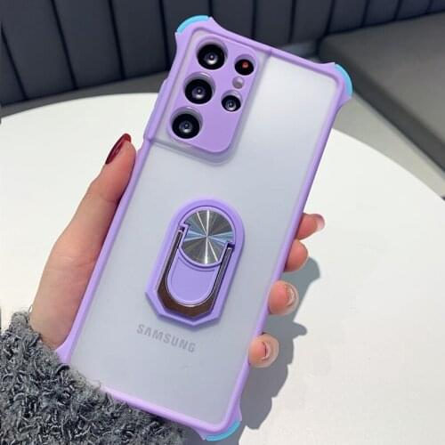 Metal Bracket Corners Anti-drop Phone Case For Samsung A32 A52 A72 A42 S21 S20 S10 Plus Soft Camera Protaction Matte Phone Cover