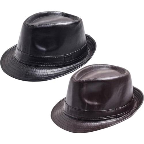 Mens Hat 2020 Autumn And Winter PU Leather Fedoras Stylish Retro Male Jazz Hats Trendy Street Dance Hat