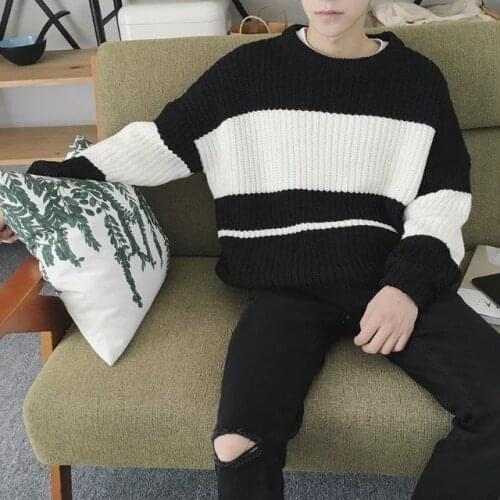 Hong Kong Style Mans Sweater Winter Korean Version Fashion Cool All-match Loose Autumn and Winter Mens Collar School Style