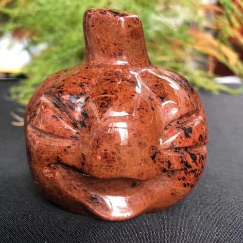Natural Red Obsidian Crystal Ornaments Figurines Carved Halloween Pumpkin Skulls For Decoration