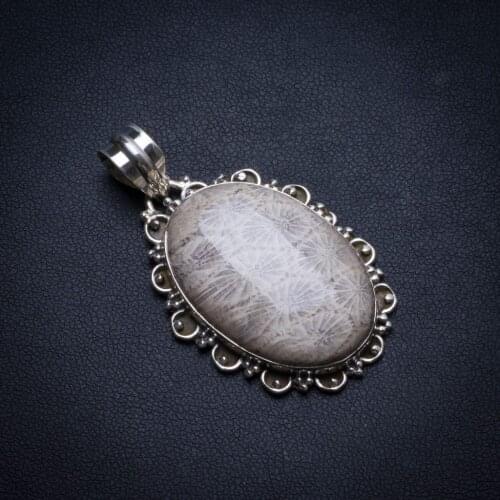 Natural Fossil Coral Handmade Mexican 925 Sterling Silver Pendant 1 3/4" U0286