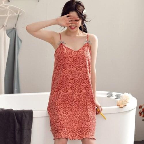 Pure cotton nightdress women summer thin sling pajamas sweet and cute casual one-piece dress home service large size suit