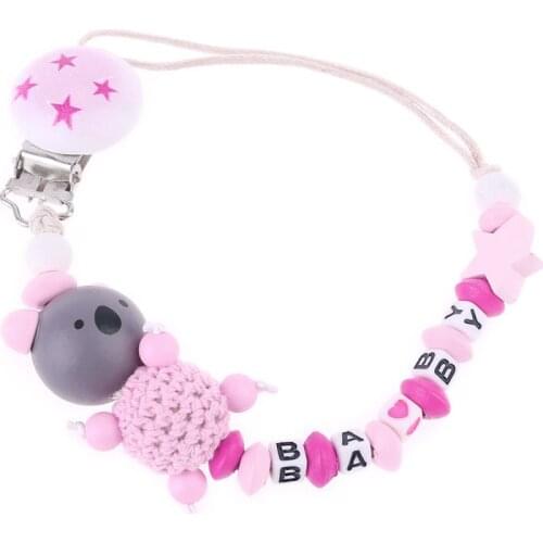 2020 New Koala Baby Pacifier Chain Clip Letter Anti-fall Newborn Dummy Pacifier Clip Holder Infant Nipple Feeding