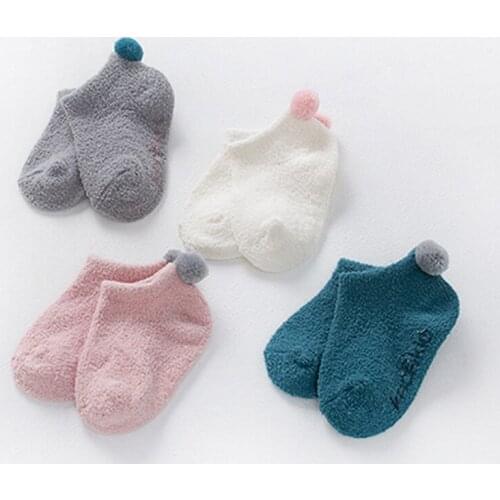 Autumn winter cute boys girls room sock polar fleece thick socks anti-slip warm kids infant baby sox with ball for 0-4 Yrs