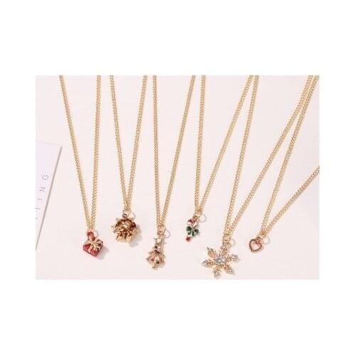 New fashion Christmas snowflake cane Christmas tree drop oil necklaceFor Women girl Accessories jewelry wholesale