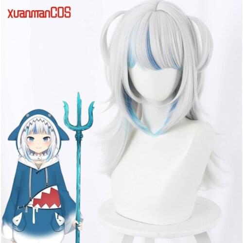 Anime Cosplay Wig Hololive Gawr Gura Long Wig Cosplay Costume Heat Resistant Synthetic Hair Women Wigs Long Straight Hair