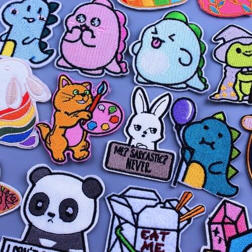 Cartoon Animal Patch Iron On Patches For Clothing Cute Rabbit Stickers Cat Appliques Embroidered Patches On Clothes For T-Shirt
